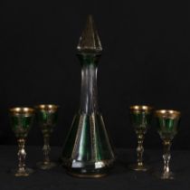 Lot of bottle with four Bohemian crystal glasses, 19th century