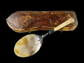 Silver mounted agate spoon. French, mid 17th century.