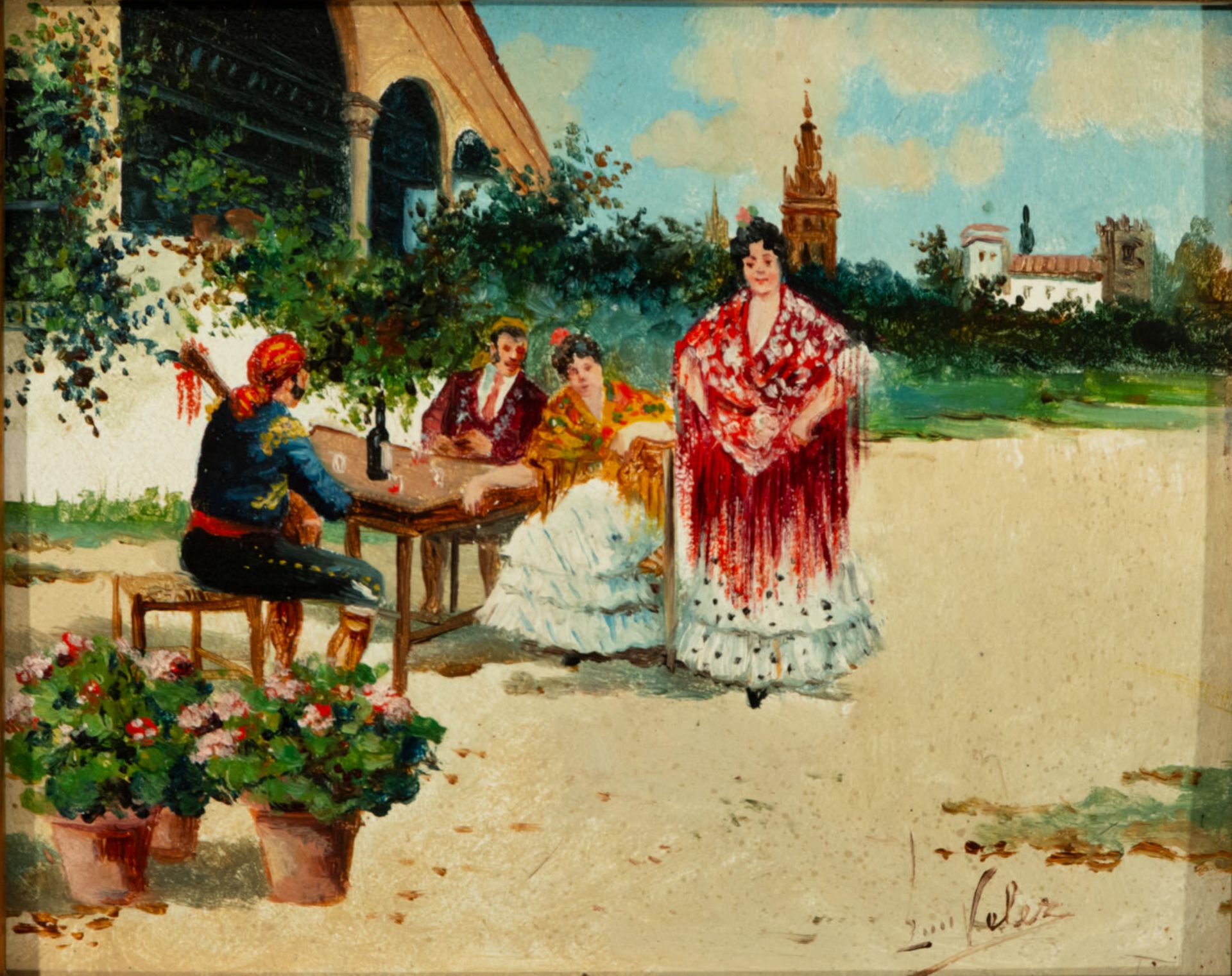 Luís Vélez (signed), Pair of paintings of traditional scenes, Spanish school, 19th - 20th centuries. - Bild 3 aus 7