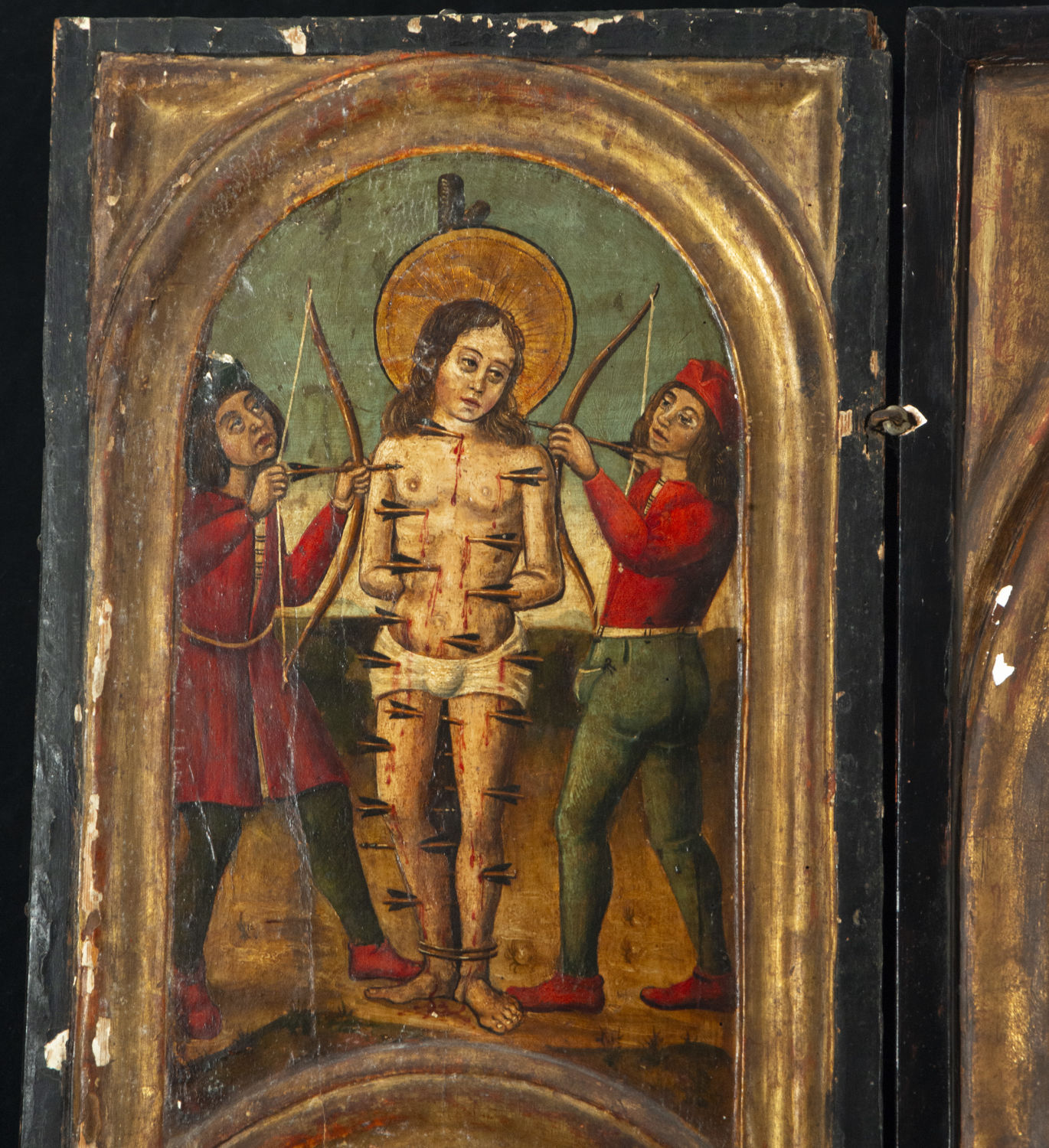 Important portable Sicilian Gothic field altar from the 15th century, with important Madonna of Trap - Image 4 of 8