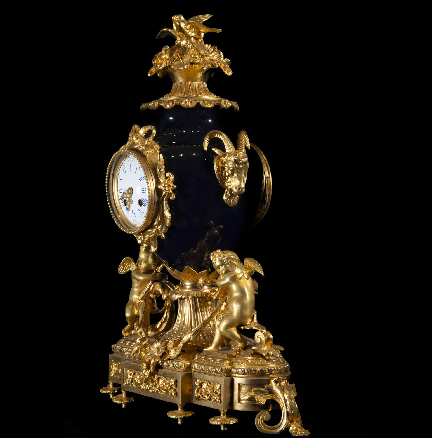 Elegant and Large Table Clock with French Sèvres Porcelain Garnish "Bleu Royale" Napoleon III of the - Image 5 of 12