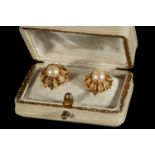 Pair of Earrings in Sterling Gold and Cultured Pearls, 1950s