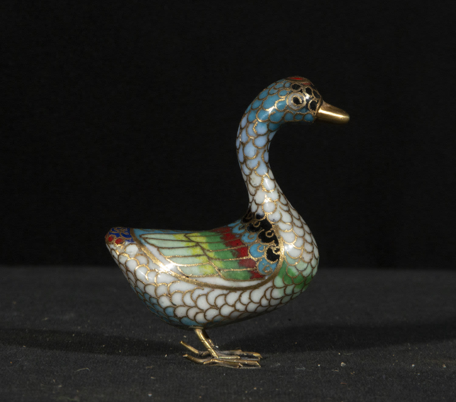 Pair of Chinese ducks in bronze filigree and cloisonné enamel, 20th century - Image 2 of 4