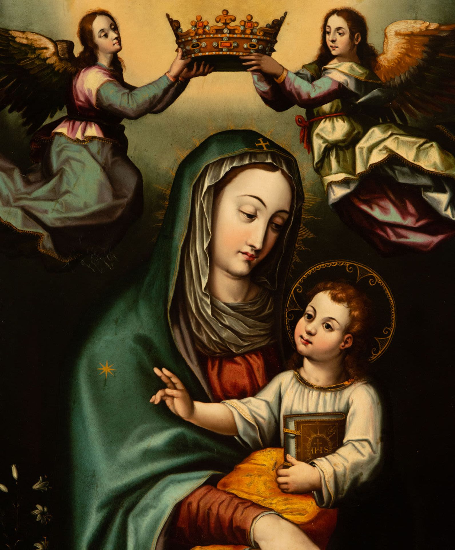 Very Large Popolo Virgin with Child Jesus in Arms, Novohispanic colonial school of the 18th century, - Bild 2 aus 5