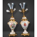 Pair of porcelain vases transformed into lamps, 19th century
