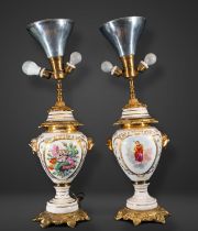 Pair of porcelain vases transformed into lamps, 19th century