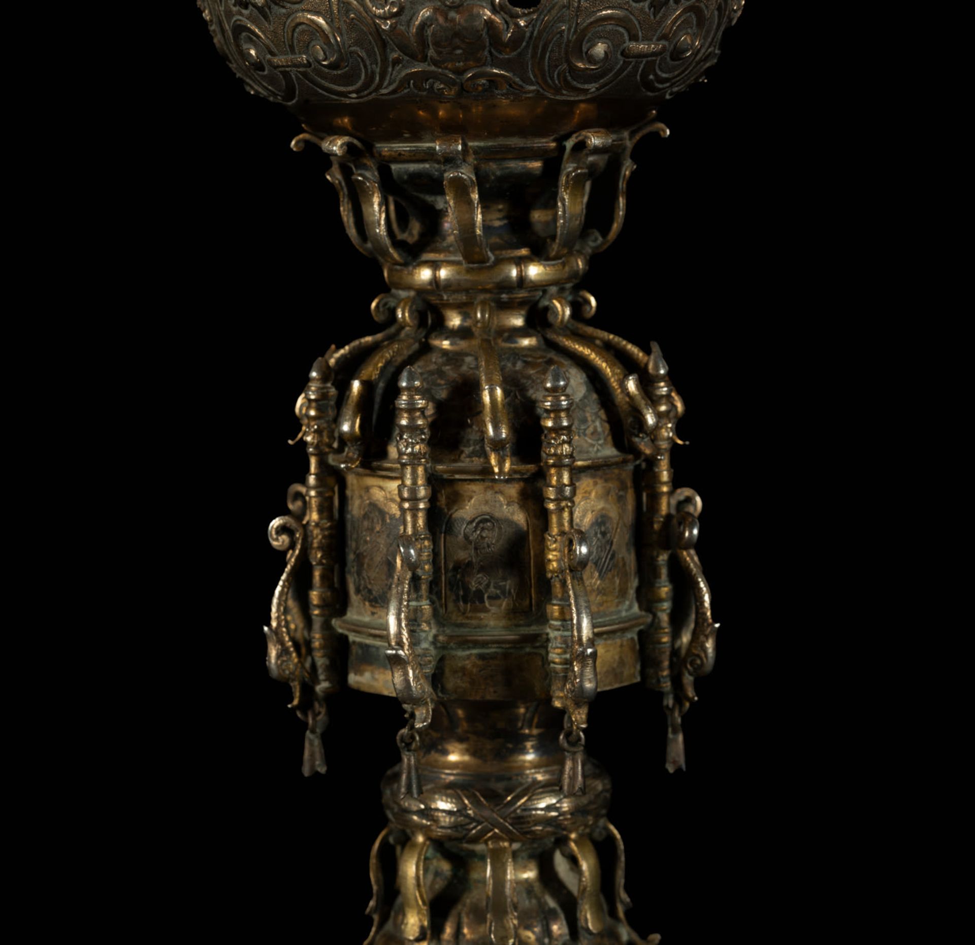 Exceptional Large Plateresque Style Chalice - Renaissance in Sterling Silver and semi-precious stone - Bild 6 aus 12