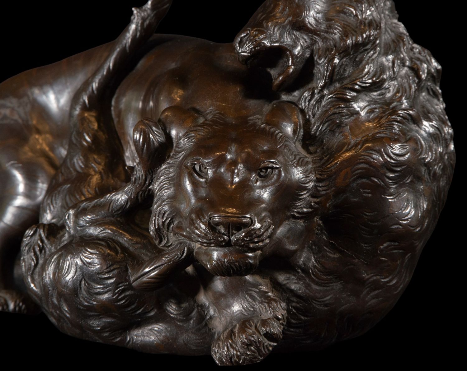 Beautiful bronze sculpture of a lion hunting a deer, 19th century - Image 5 of 6