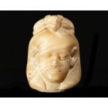 Rare Alabaster Canopic Vase Cover depicting the Goddess Abbas, possibly 1319-1307 BC, Late Egyptian 
