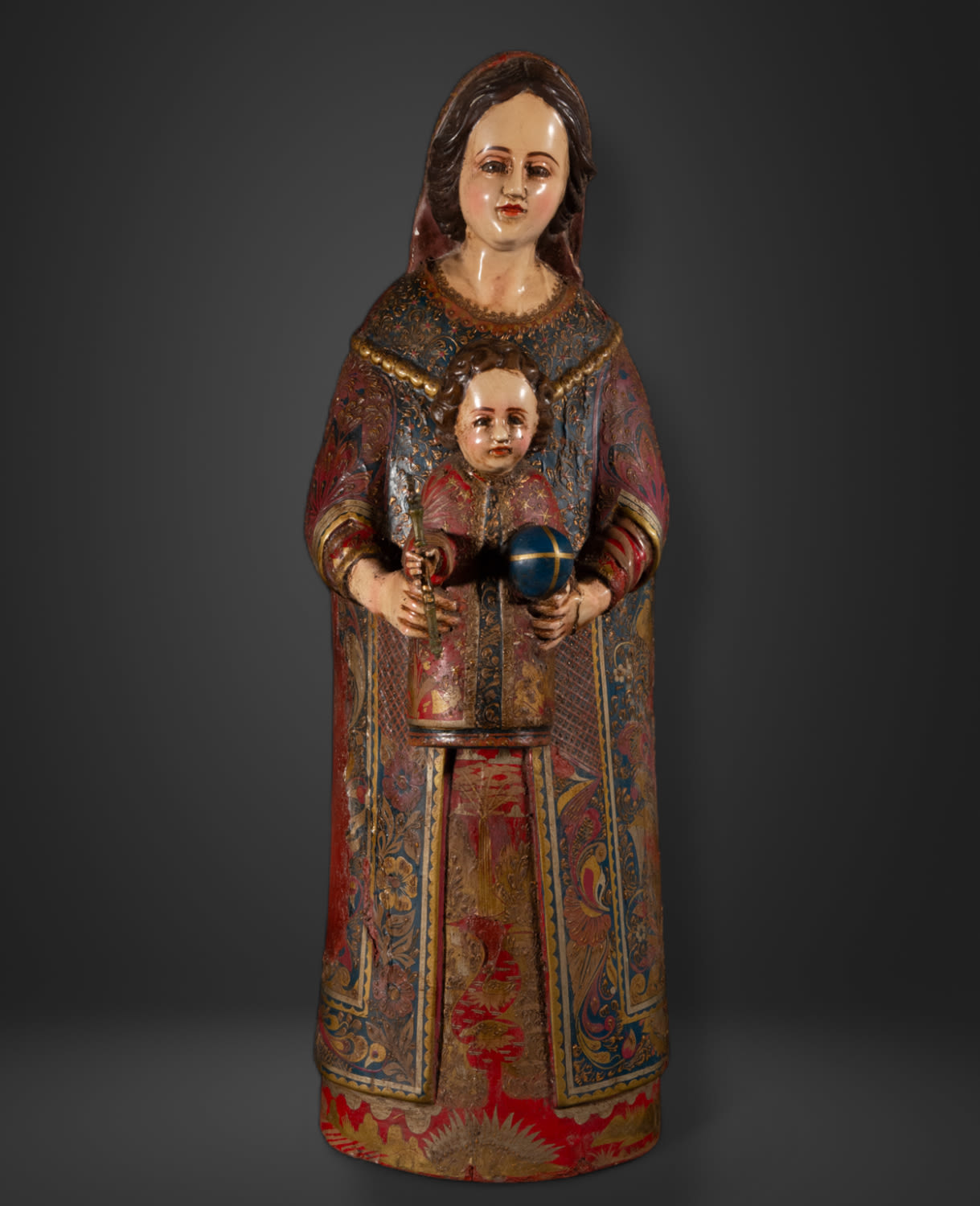 Exquisite and large wood carving sculpture of the Virgen de las Cocheras, colonial school of Quito / - Image 6 of 6