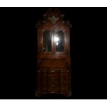 Dutch two-section desk cabinet in Walnut Root marquetry from the early 20th century