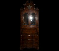 Dutch two-section desk cabinet in Walnut Root marquetry from the early 20th century