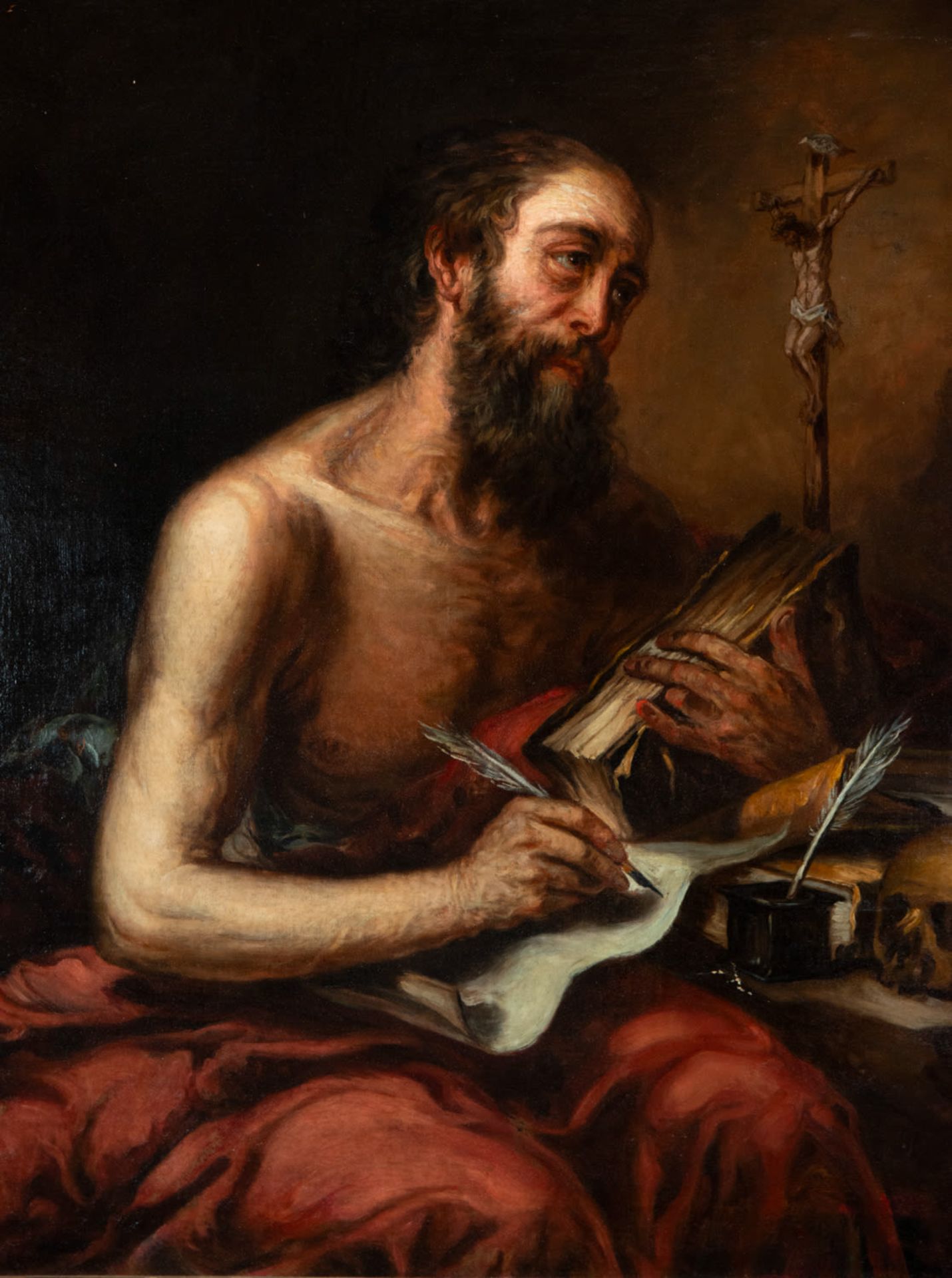 Saint Jerome writing the Vulgate, Sevillian romantic school, 17th century - Image 2 of 5