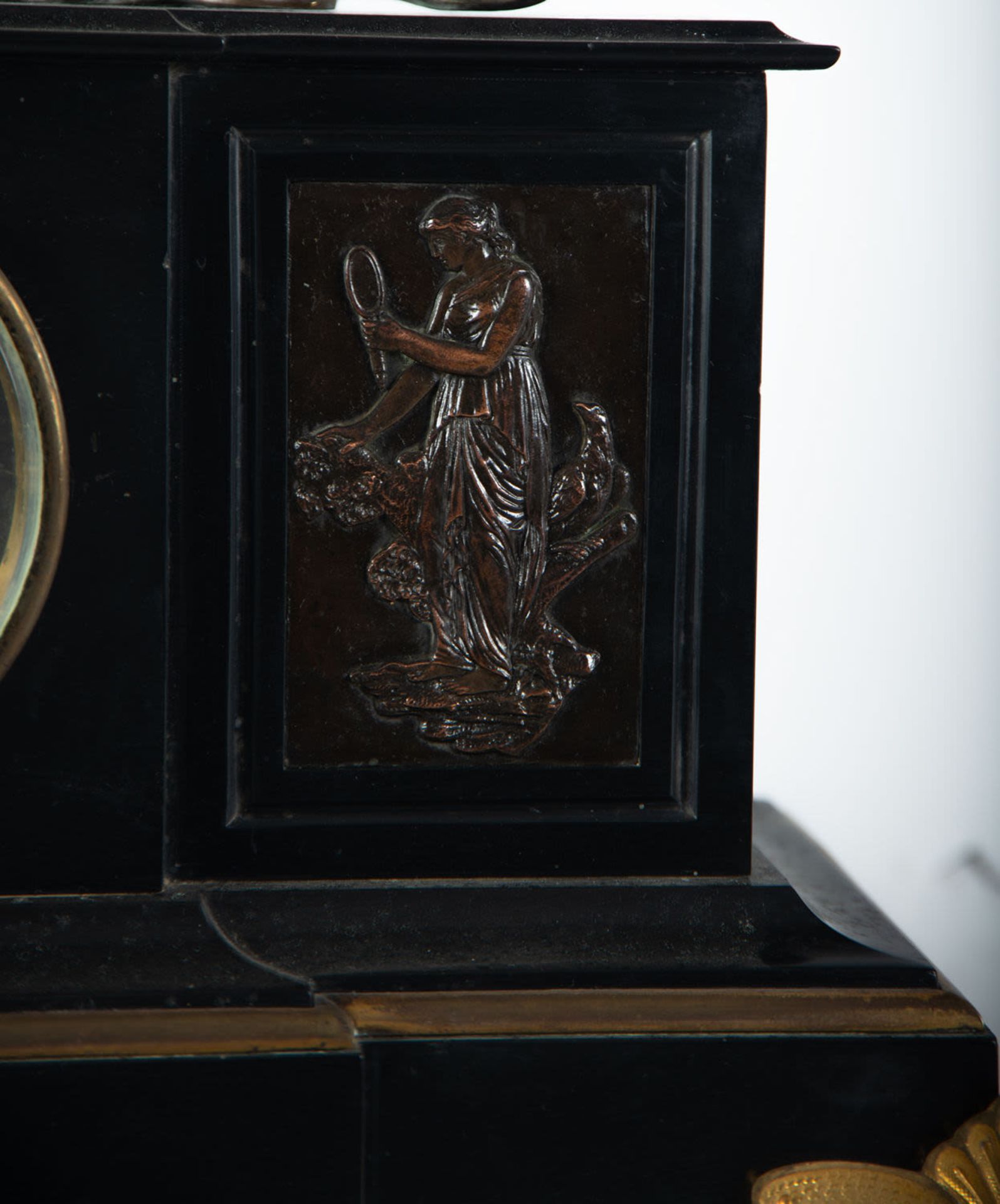 Charles X style clock with lady in patinated bronze playing the harp. late nineteenth century - Bild 4 aus 8