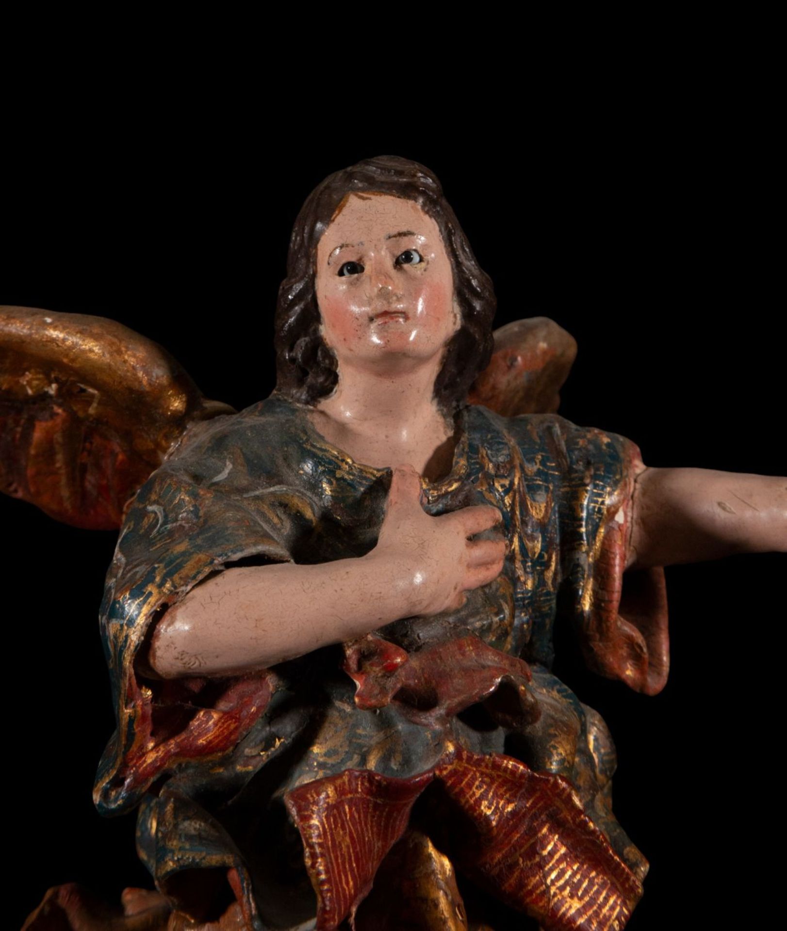 Pair of Quito colonial Angels of the Annunciation from the 17th century, colonial work from Quito, R - Image 3 of 11