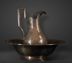 Large French Jug in sterling silver with Underplate, 19th century, 2.2 kg, in sterling silver