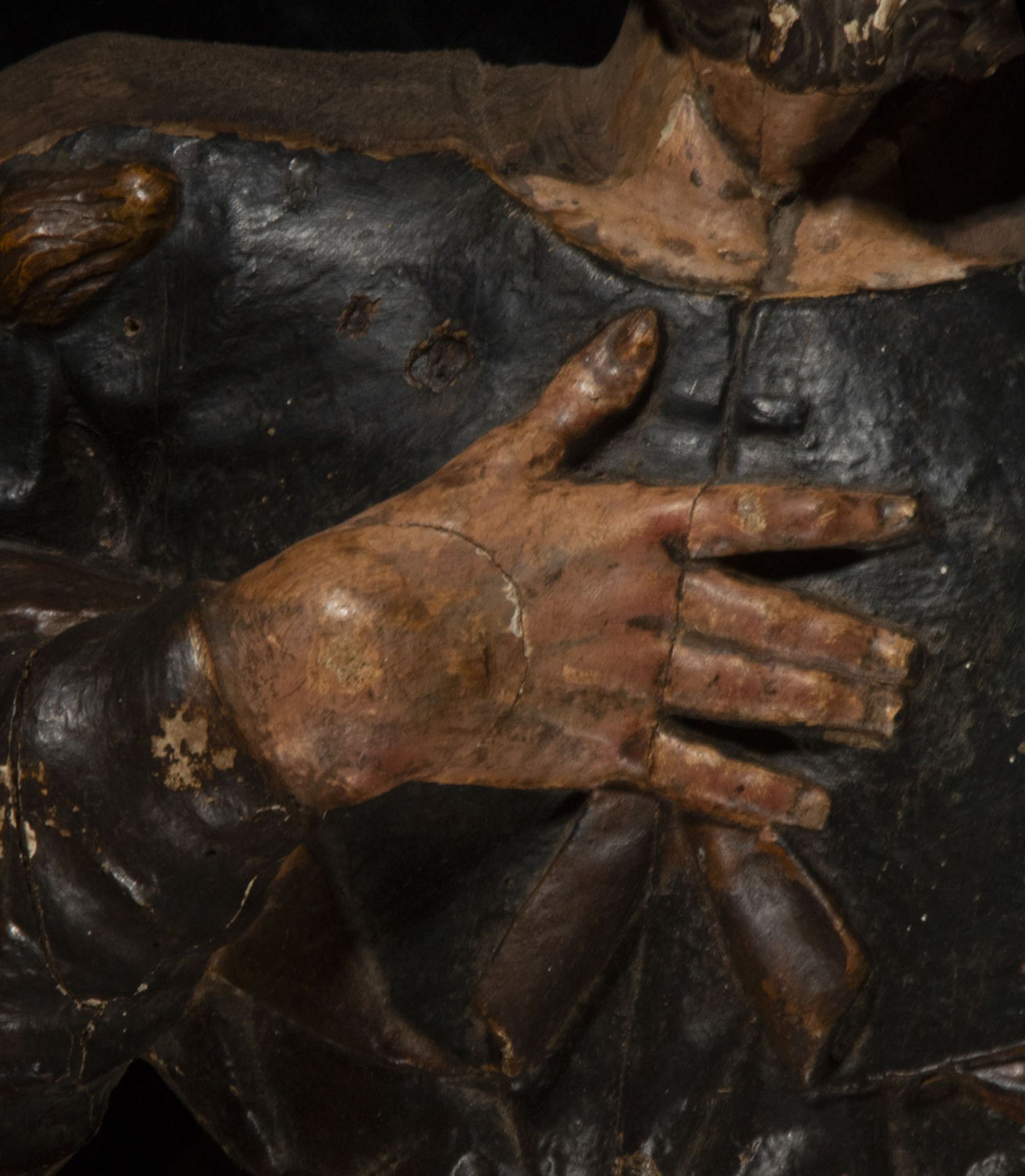 Relief of Saint James the Great in wood carving, 16th century Castilian school - Image 5 of 8