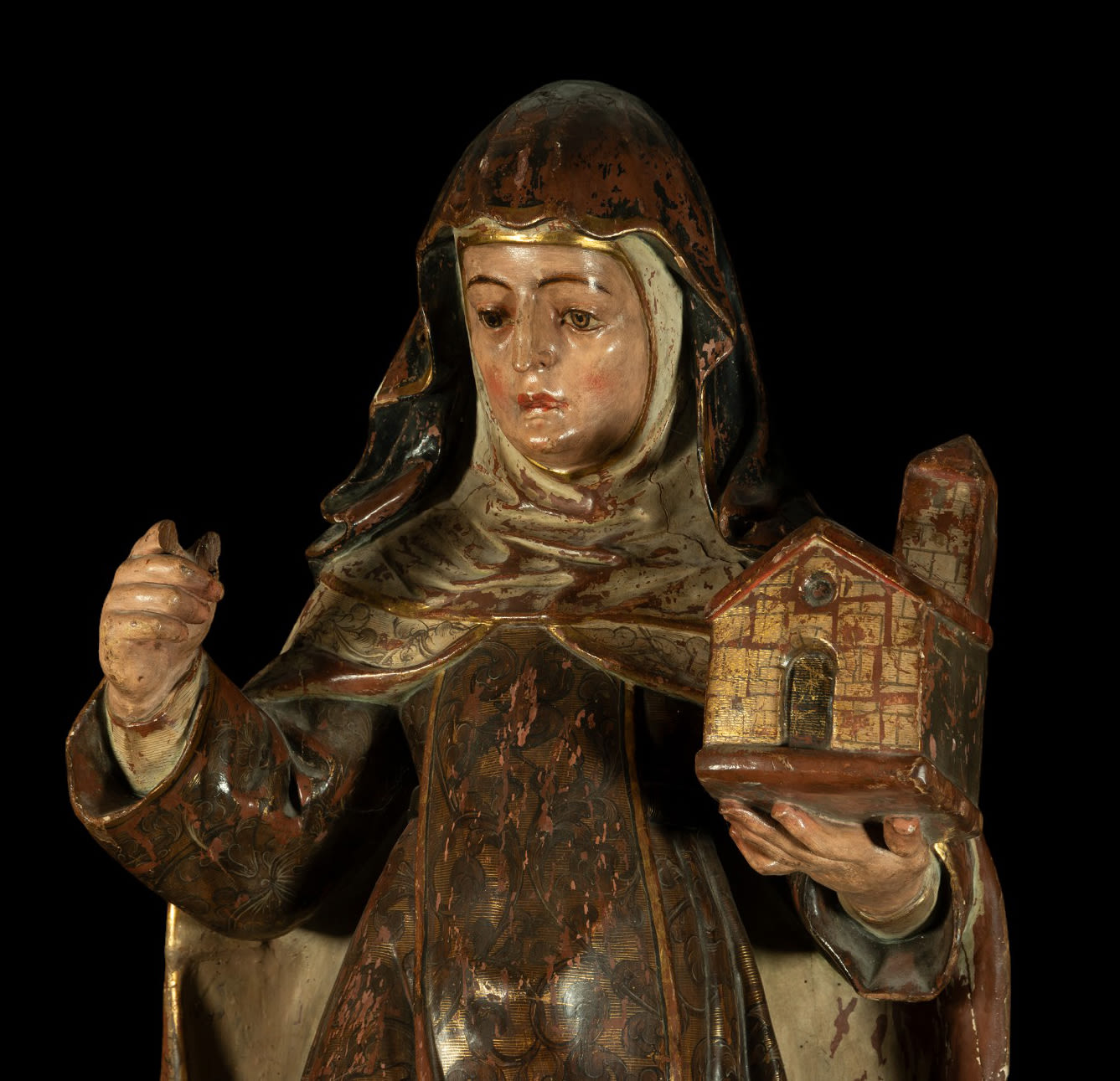 Large Carving of Saint Clare in carved wood and Terracotta, Granada Baroque school of the 18th centu - Image 2 of 4