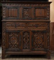 Neo-Gothic oak cupboard with two bodies from the 19th century