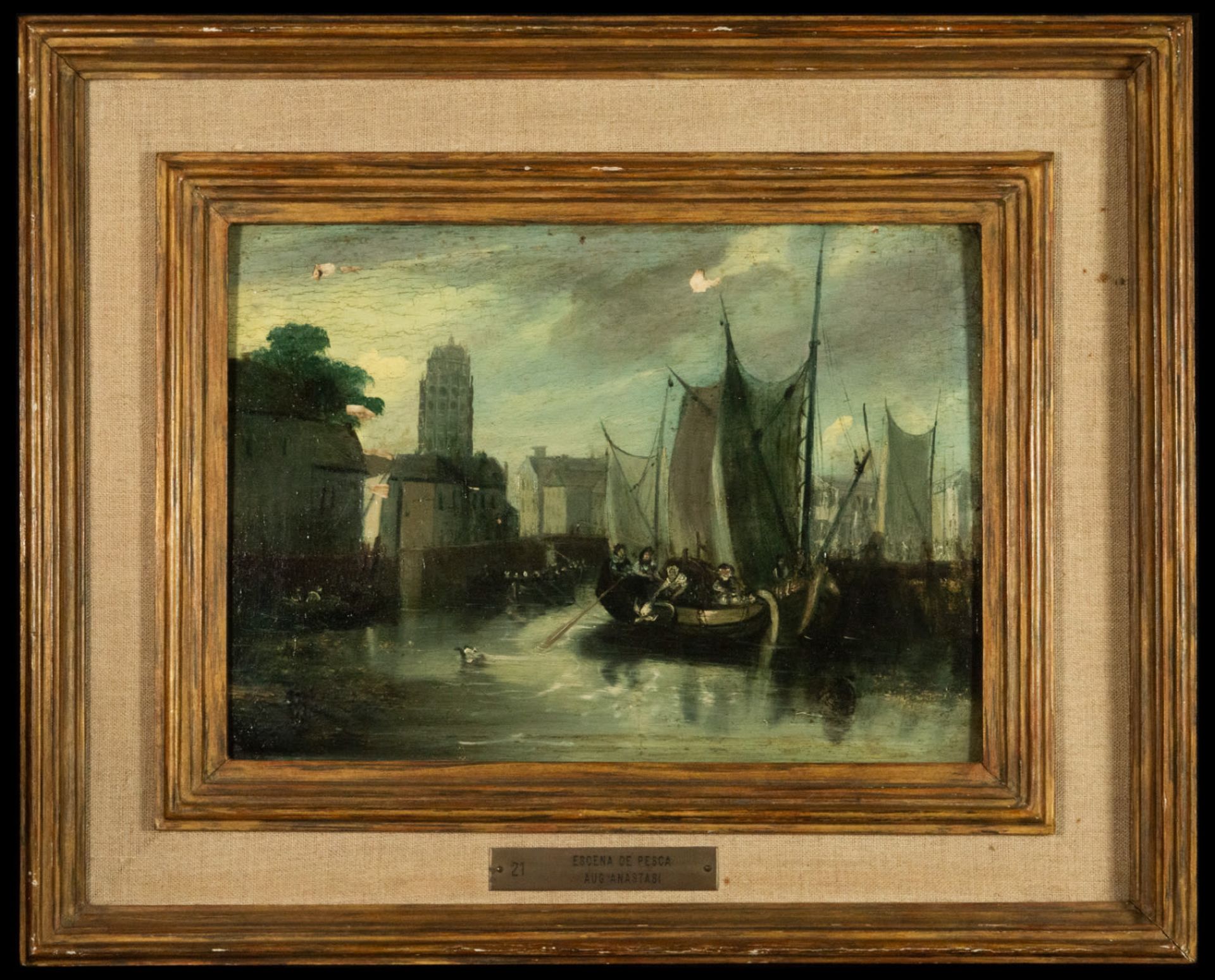 Fishing Port on panel, Auguste Anastasi (1820-1889), 19th century French school