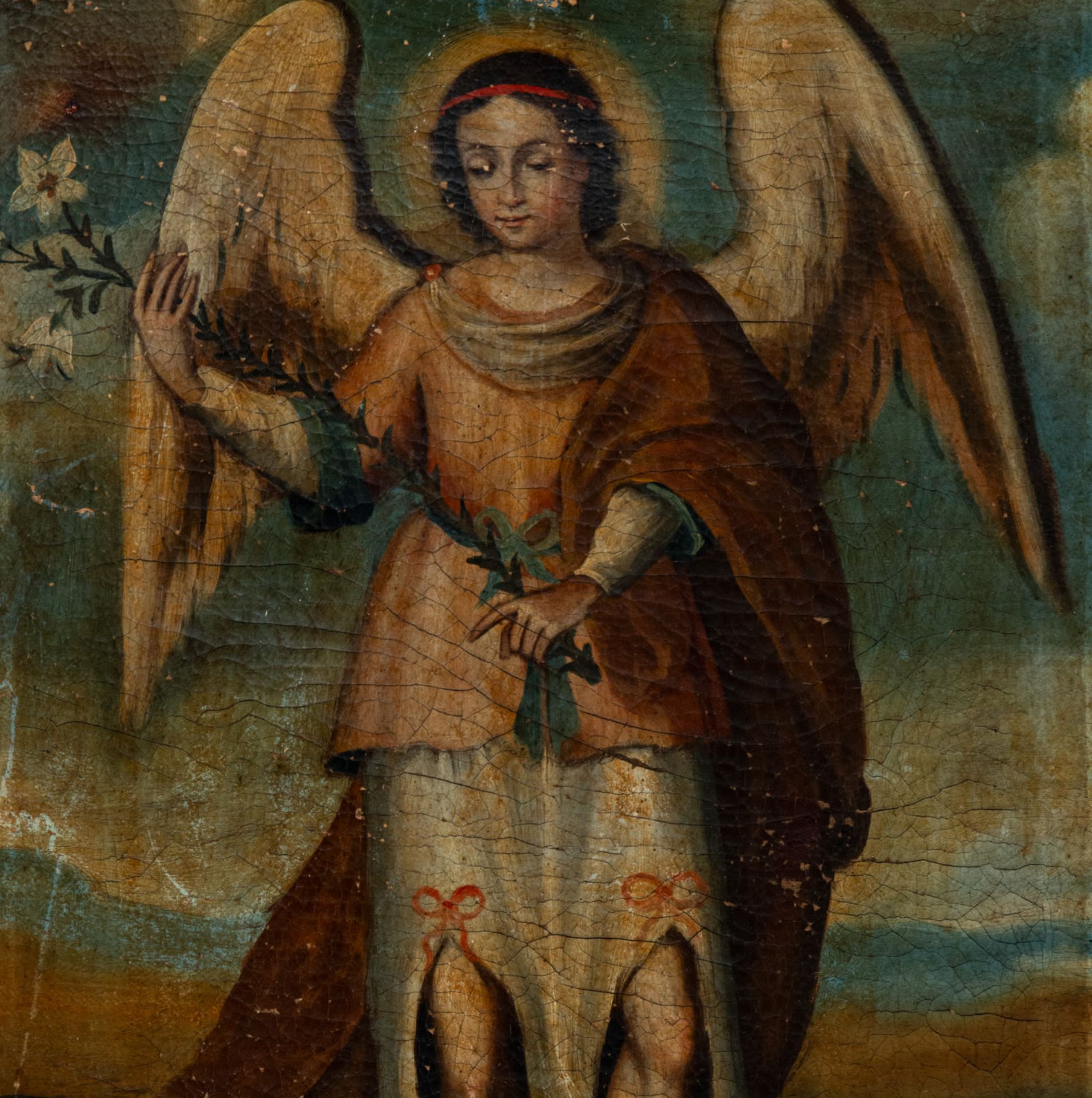 Bolivian colonial school from the end of the 18th century, a pair of beautiful Archangels in oil on  - Bild 13 aus 13