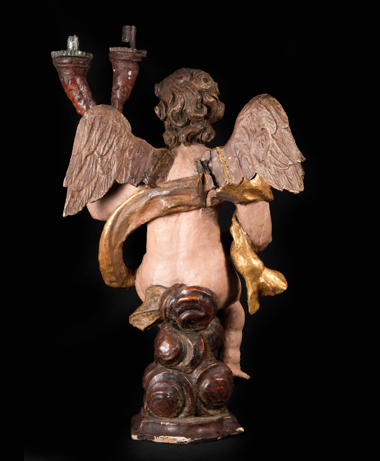 Pair of Important Portuguese Torchere Angels, 17th century Portuguese school - Image 8 of 12