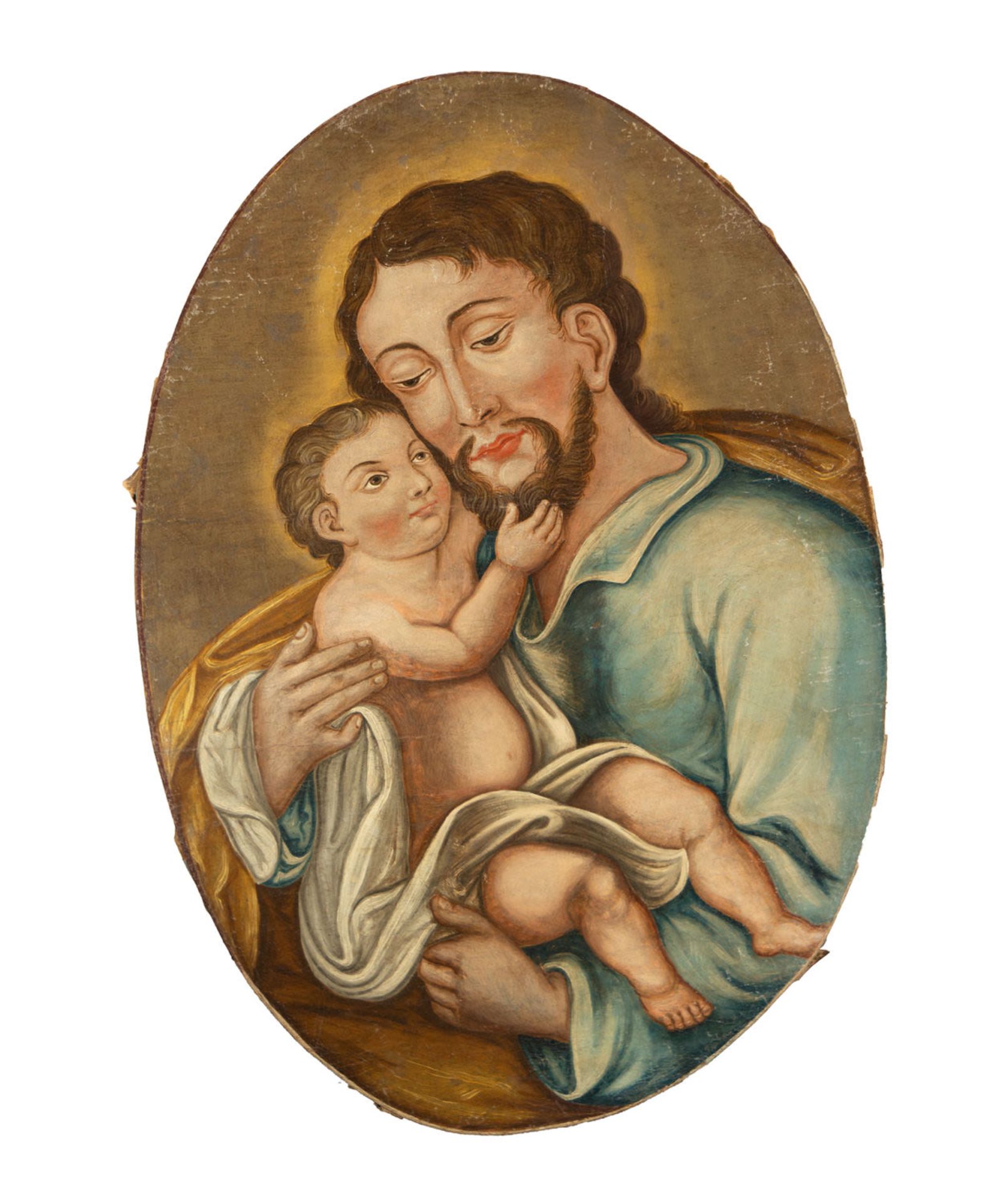 Pair of Colonial Ovals of Saint Peter with Child in Arms and Virgin with Child, Novohispanic school  - Bild 3 aus 8