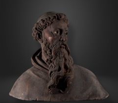 Large Roman Baroque Bust of Saint Paul in wood in its color, 17th century, Rome