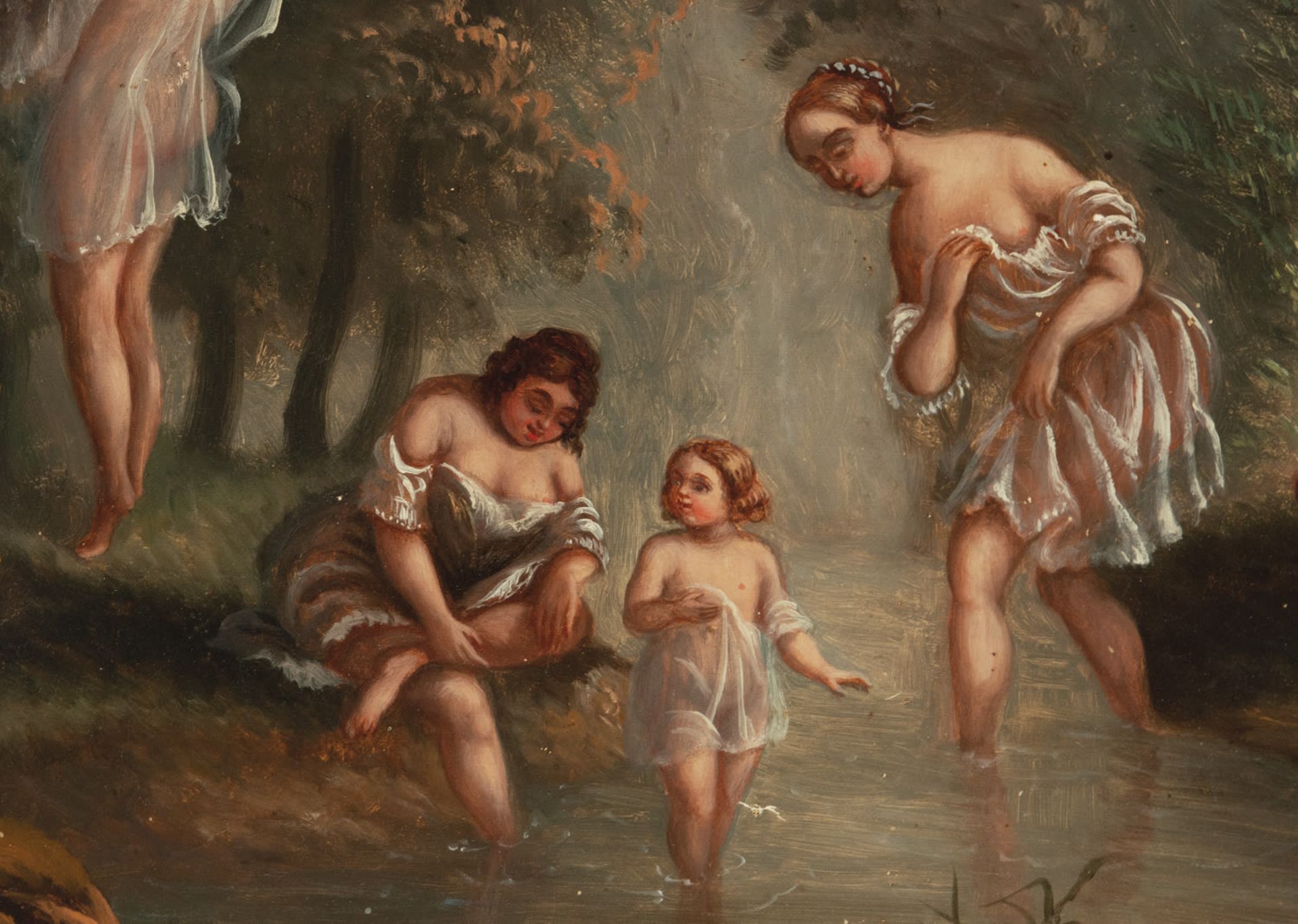 Women Bathing in a River, 19th century European school, signed - Bild 4 aus 7