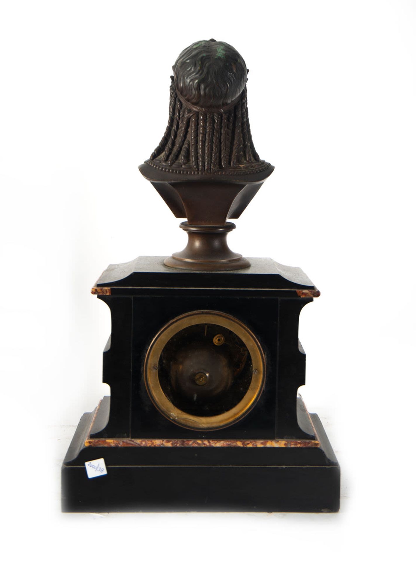 Table clock in red and black marble, with bronze bust of the Goddess Ceres, 19th century - Image 4 of 4