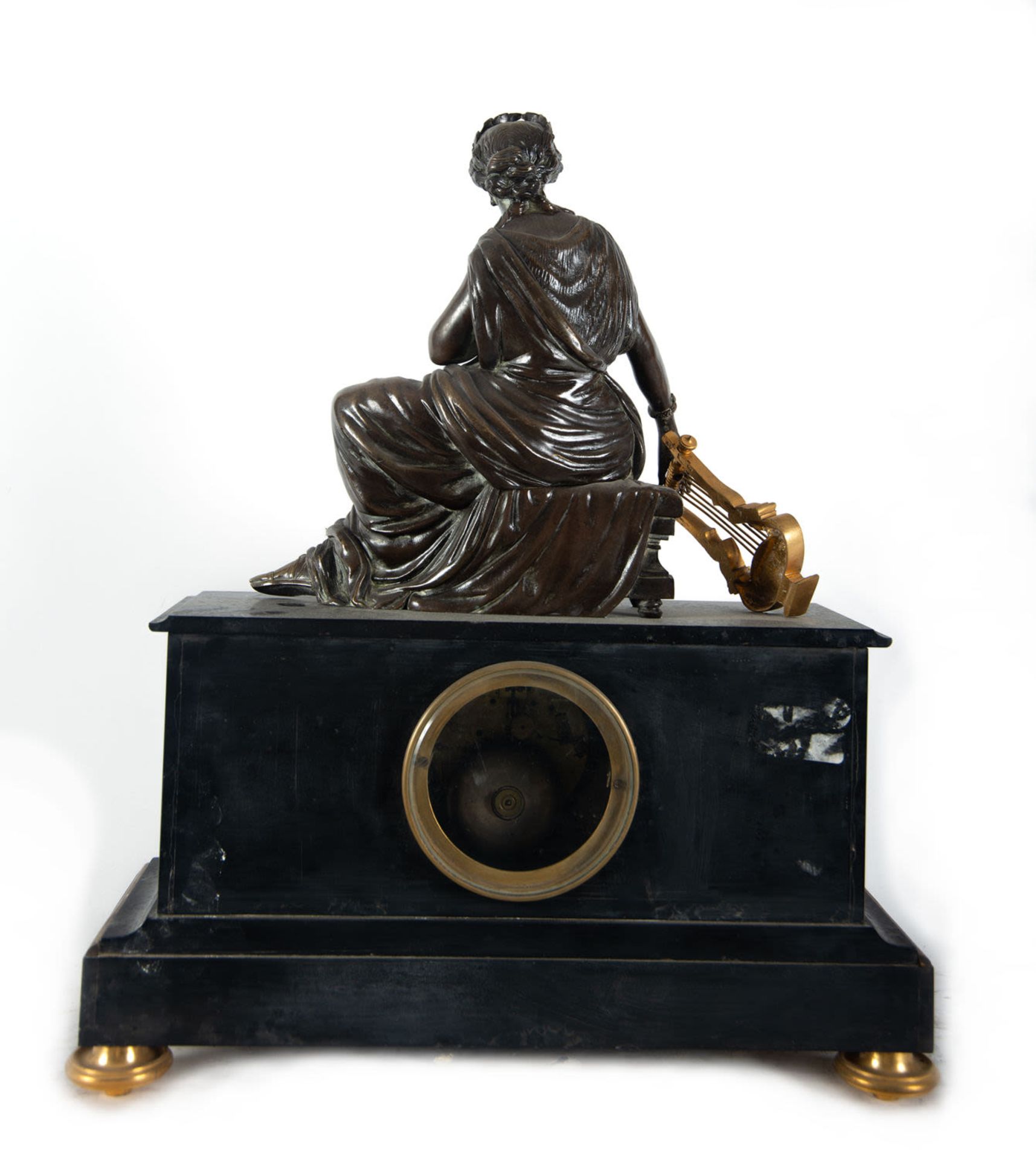 Charles X style clock with lady in patinated bronze playing the harp. late nineteenth century - Image 8 of 8