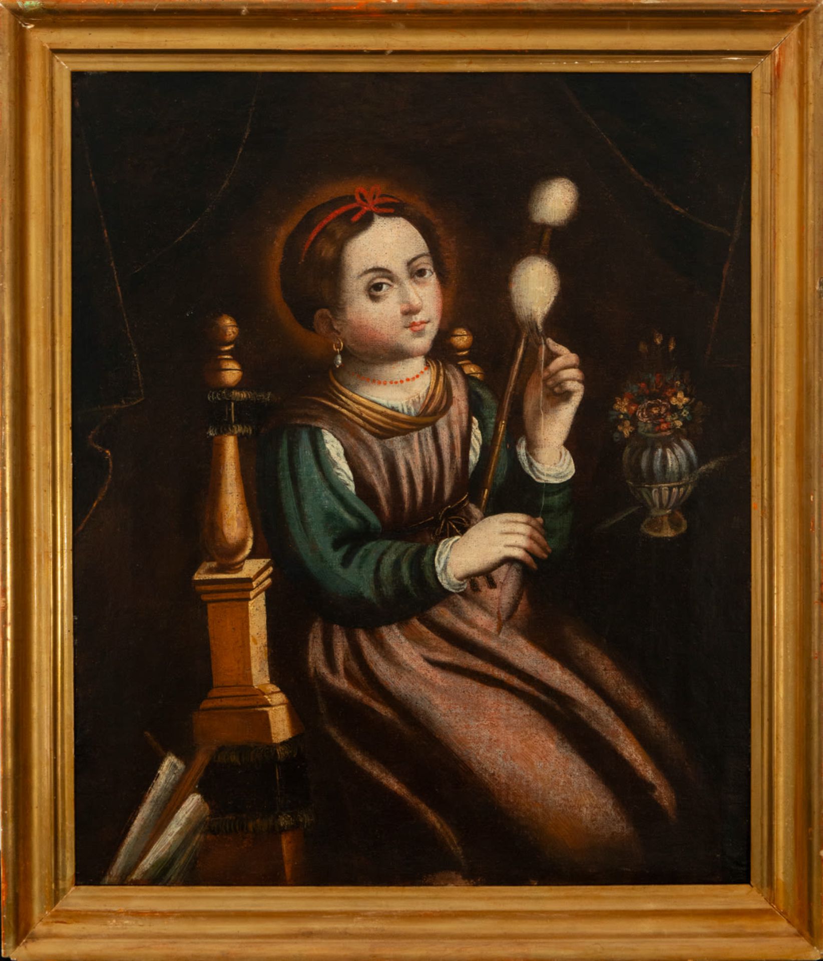 Virgin Mary as a child, spinning, Spanish school, 17th - 18th centuries