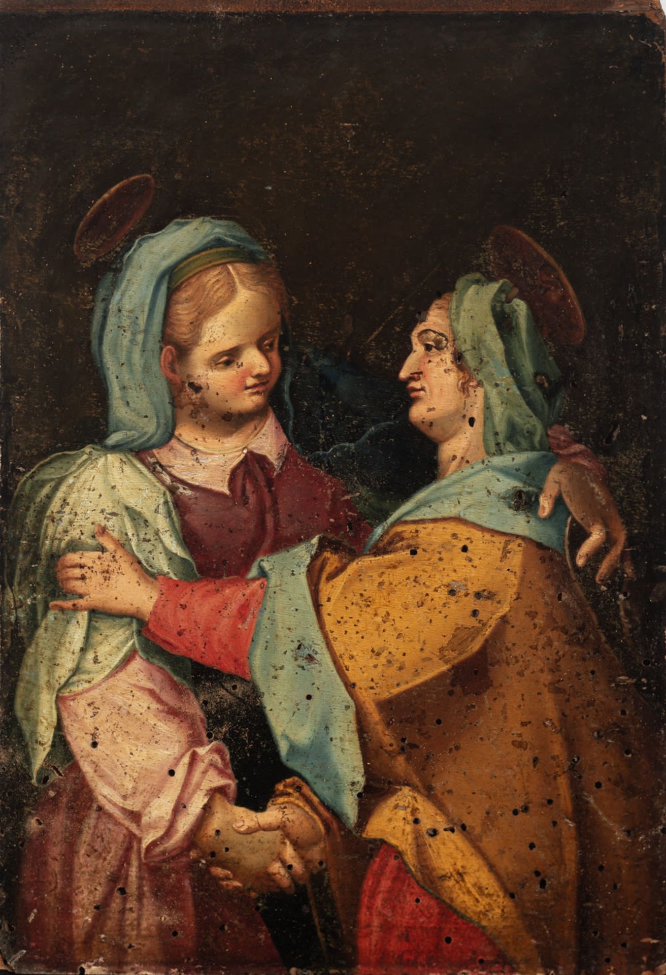 Italian school of the 17th century. The Visitation. Oil on panel. Vallicella, Rome. 27 x 19 cm.