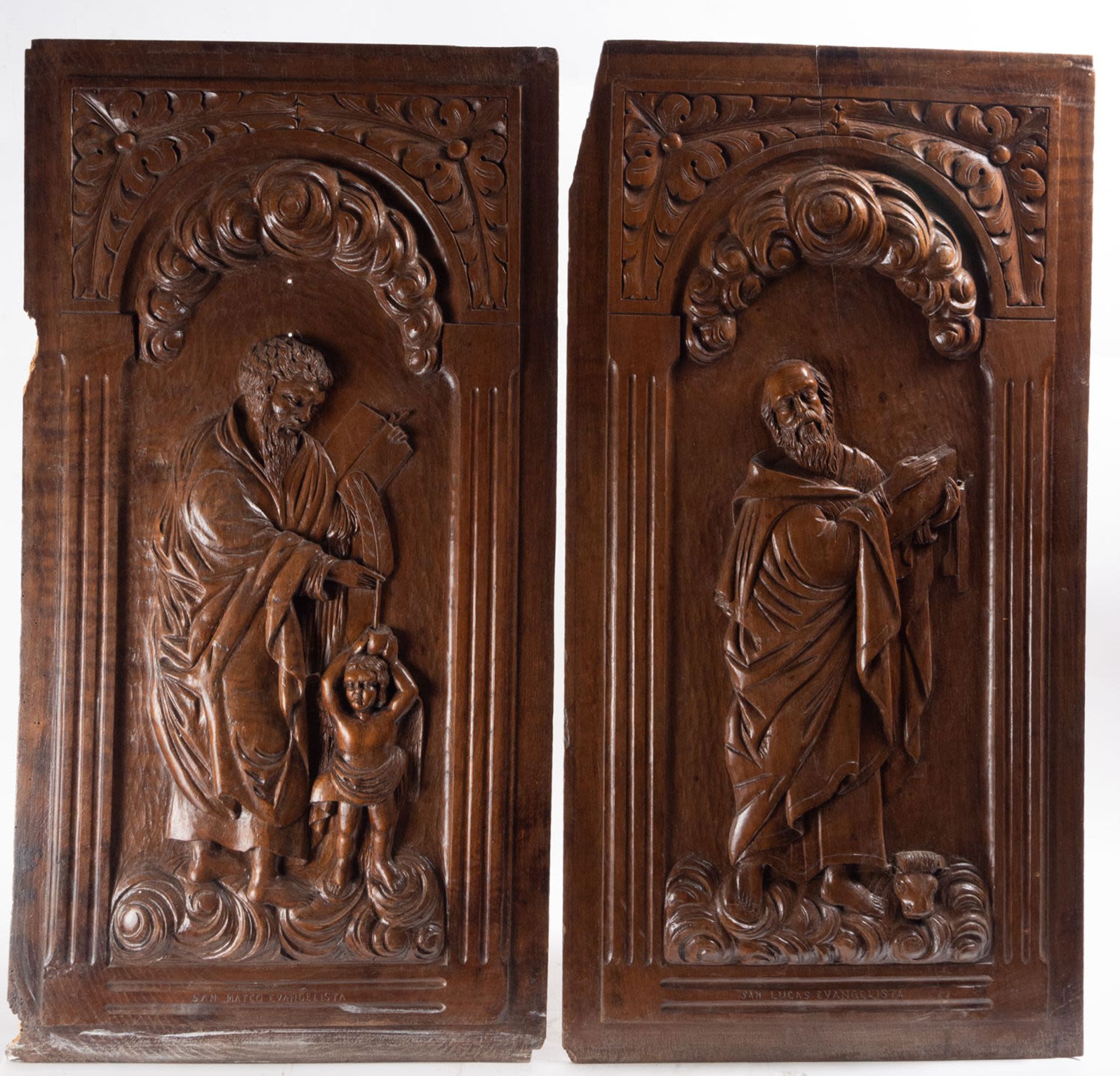 4 Relief panels of the four Evangelists, Hispano Flemish school of the 17th century