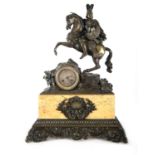 Patinated bronze and Aleppo marble clock depicting a Roman horseman, 19th century