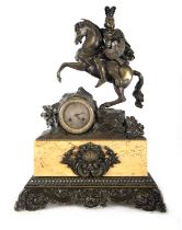 Patinated bronze and Aleppo marble clock depicting a Roman horseman, 19th century