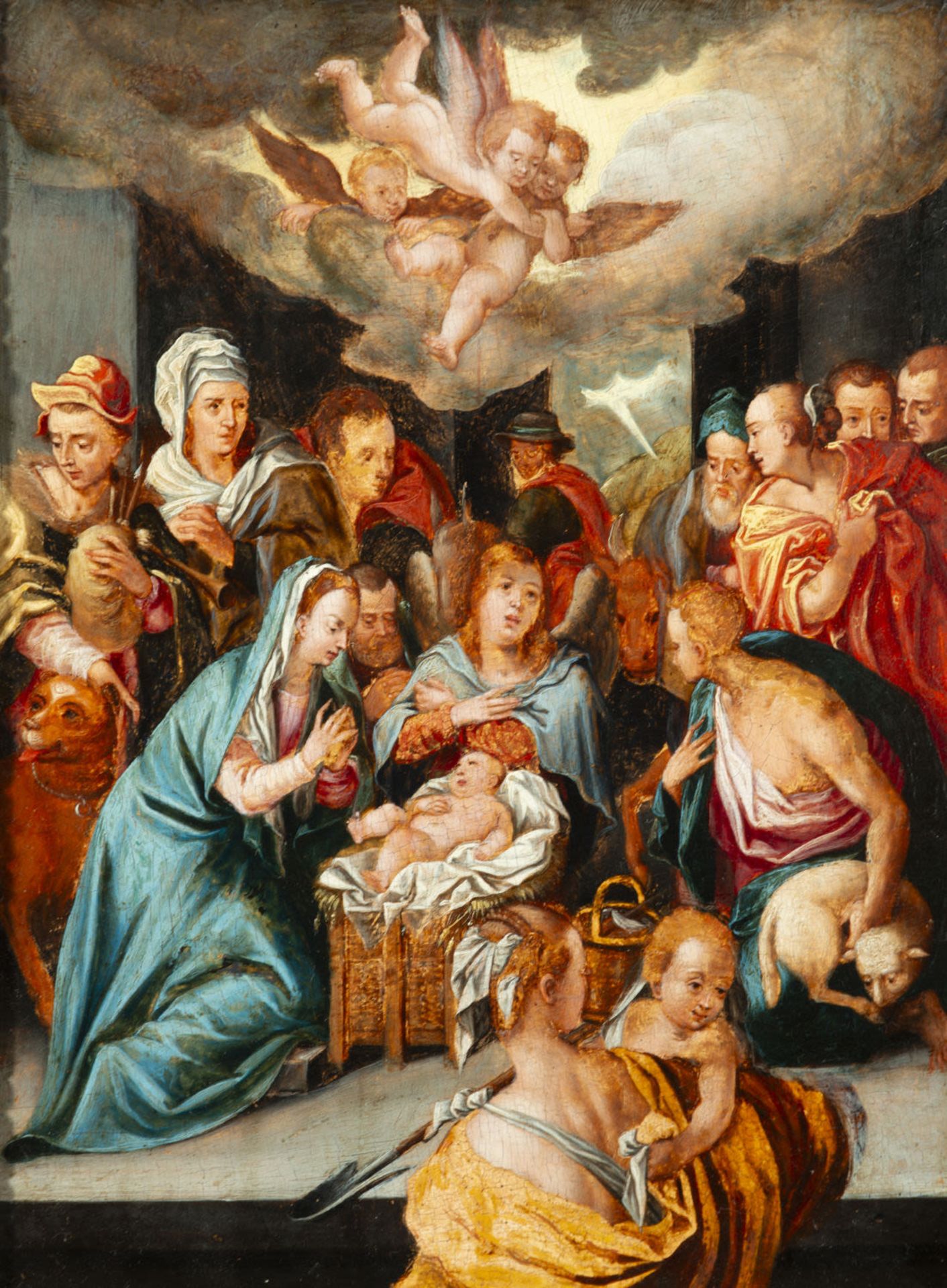 Exceptional Adoration of Shepherds German Renaissance oil on panel, Hans von Aachen (Cologne, 1552 - - Image 2 of 6