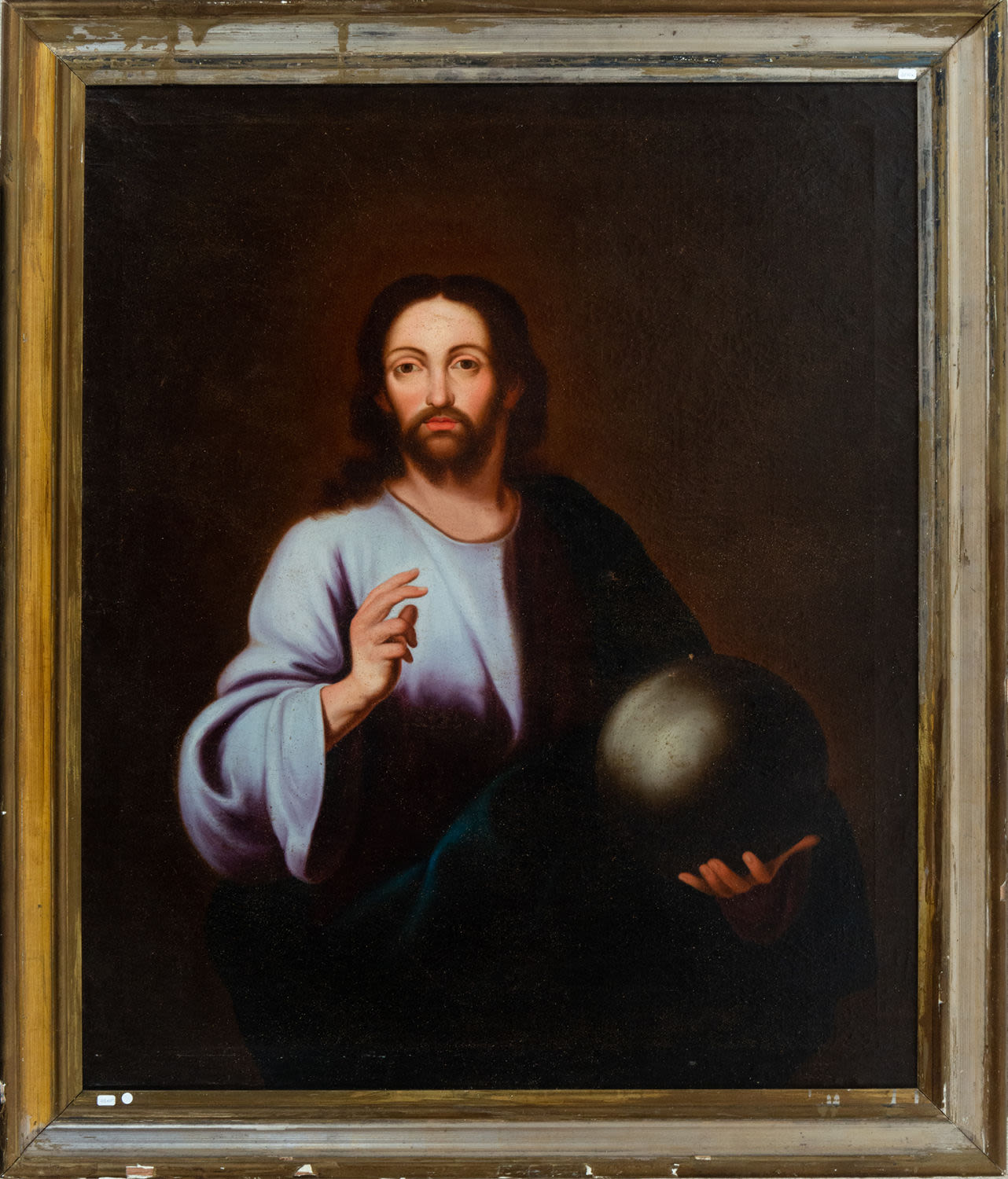 Important Christ Salvator Mundi, Anonymous Novohispano of the 18th century, Mexican colonial school 