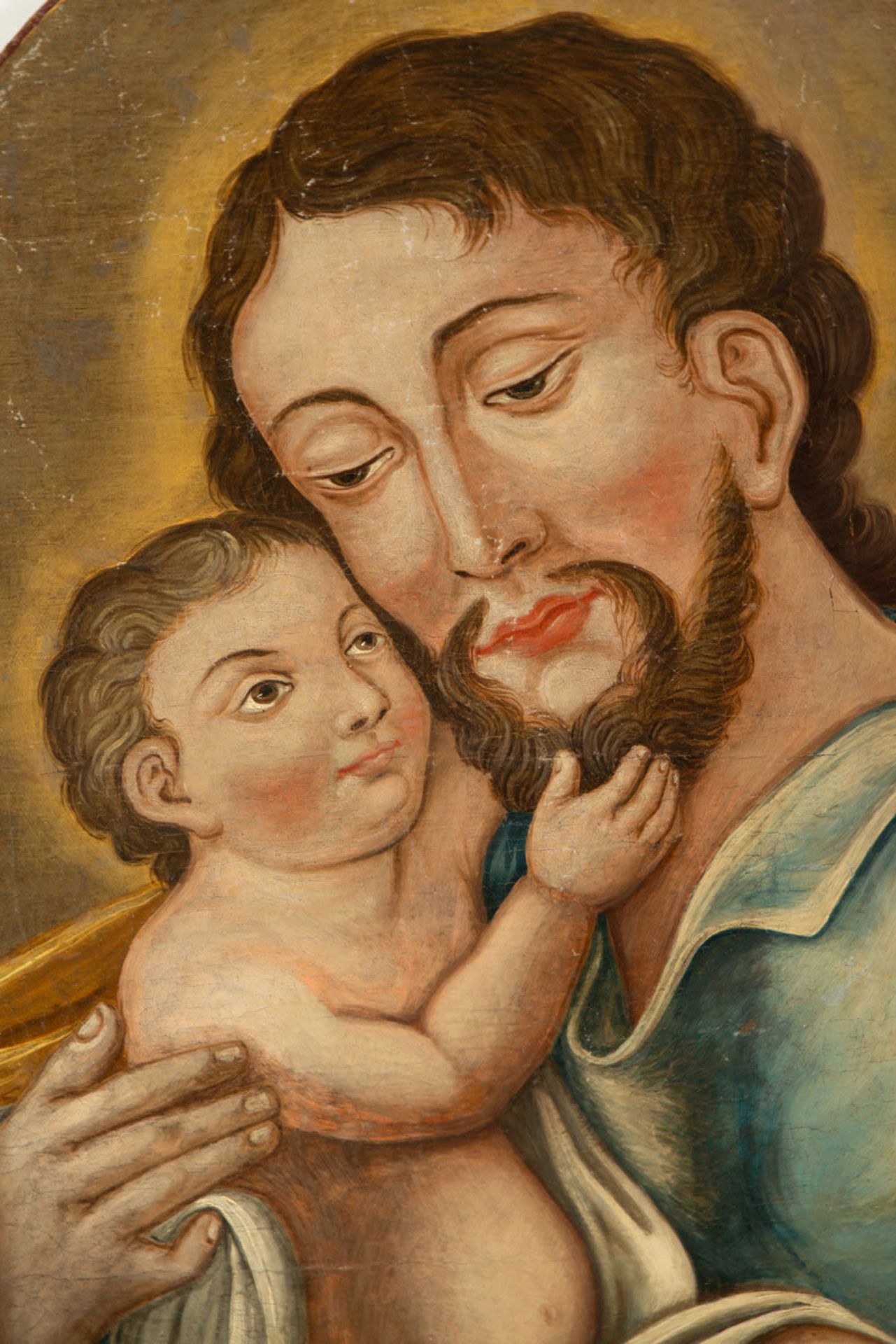 Pair of Colonial Ovals of Saint Peter with Child in Arms and Virgin with Child, Novohispanic school  - Bild 7 aus 8