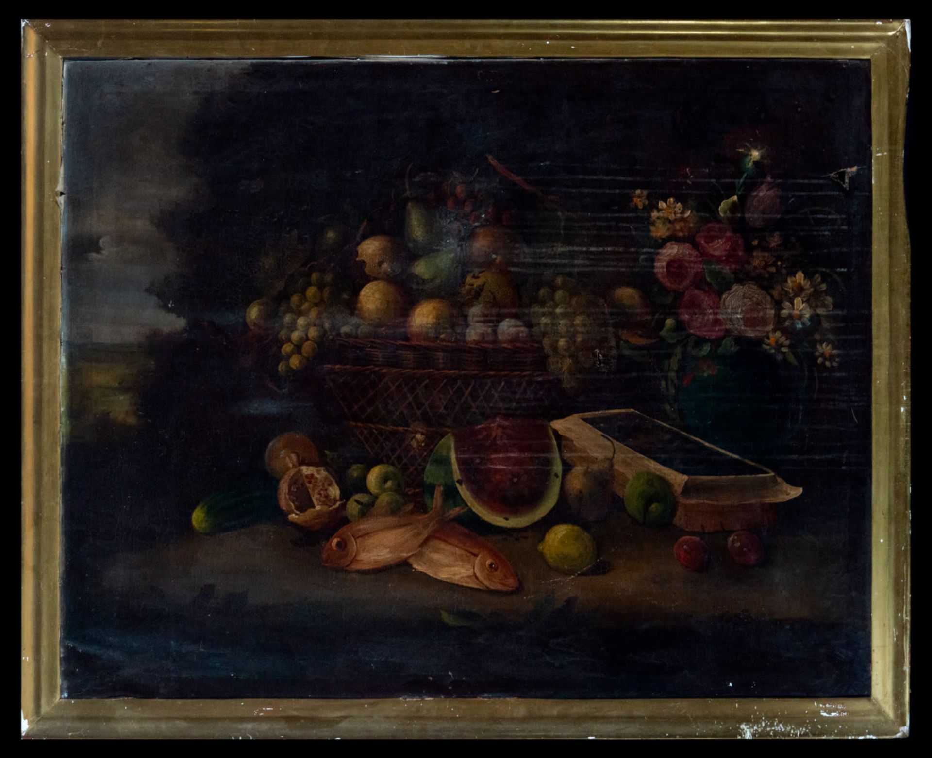 Baroque Italian Still Life of Fish and Fruits from the 18th century