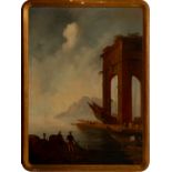 Port landscape with capriccio, Neapolitan school, 19th century