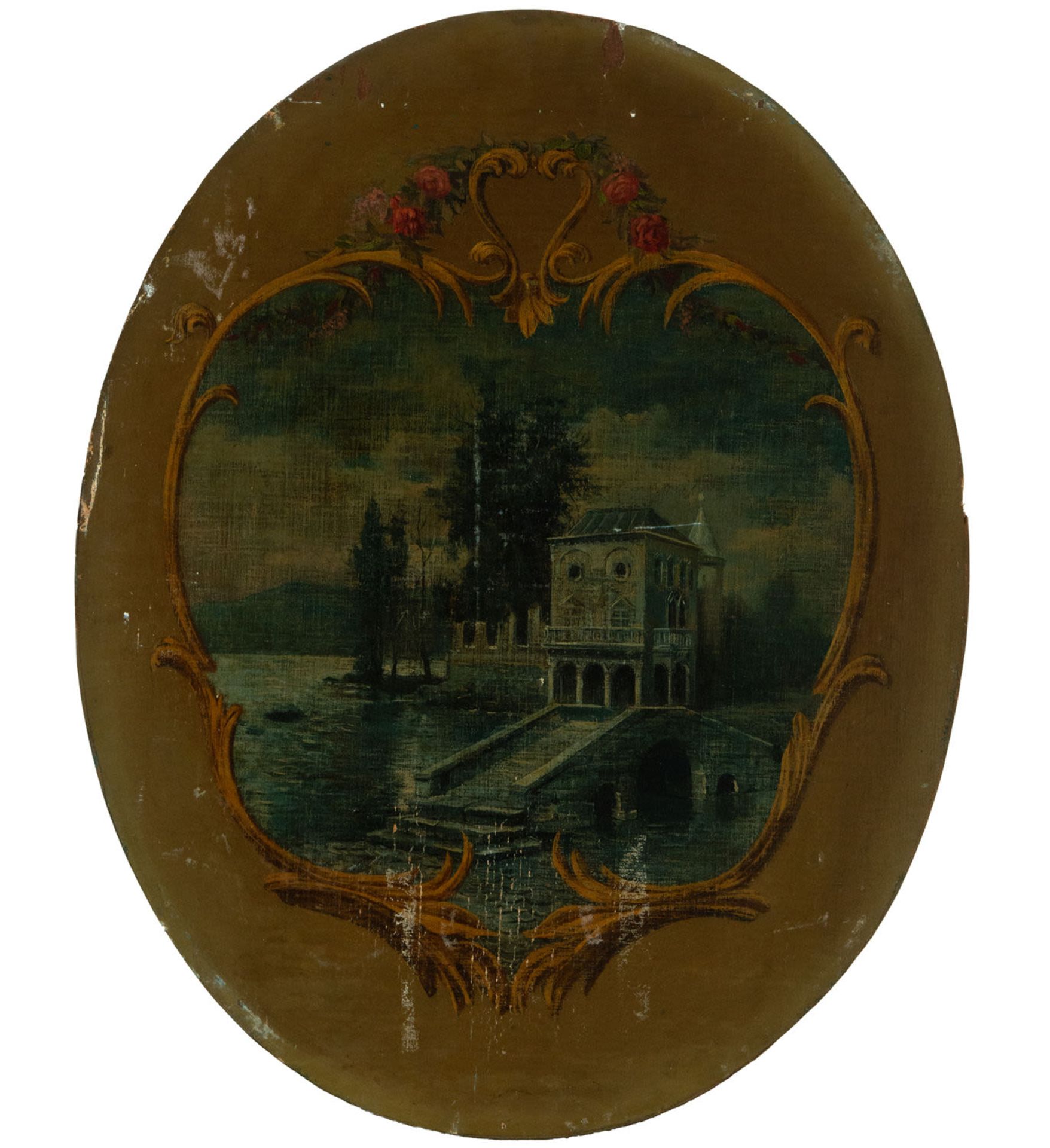 Pair of Boiserie Ovals painted in oil, 19th century French school - Bild 2 aus 7