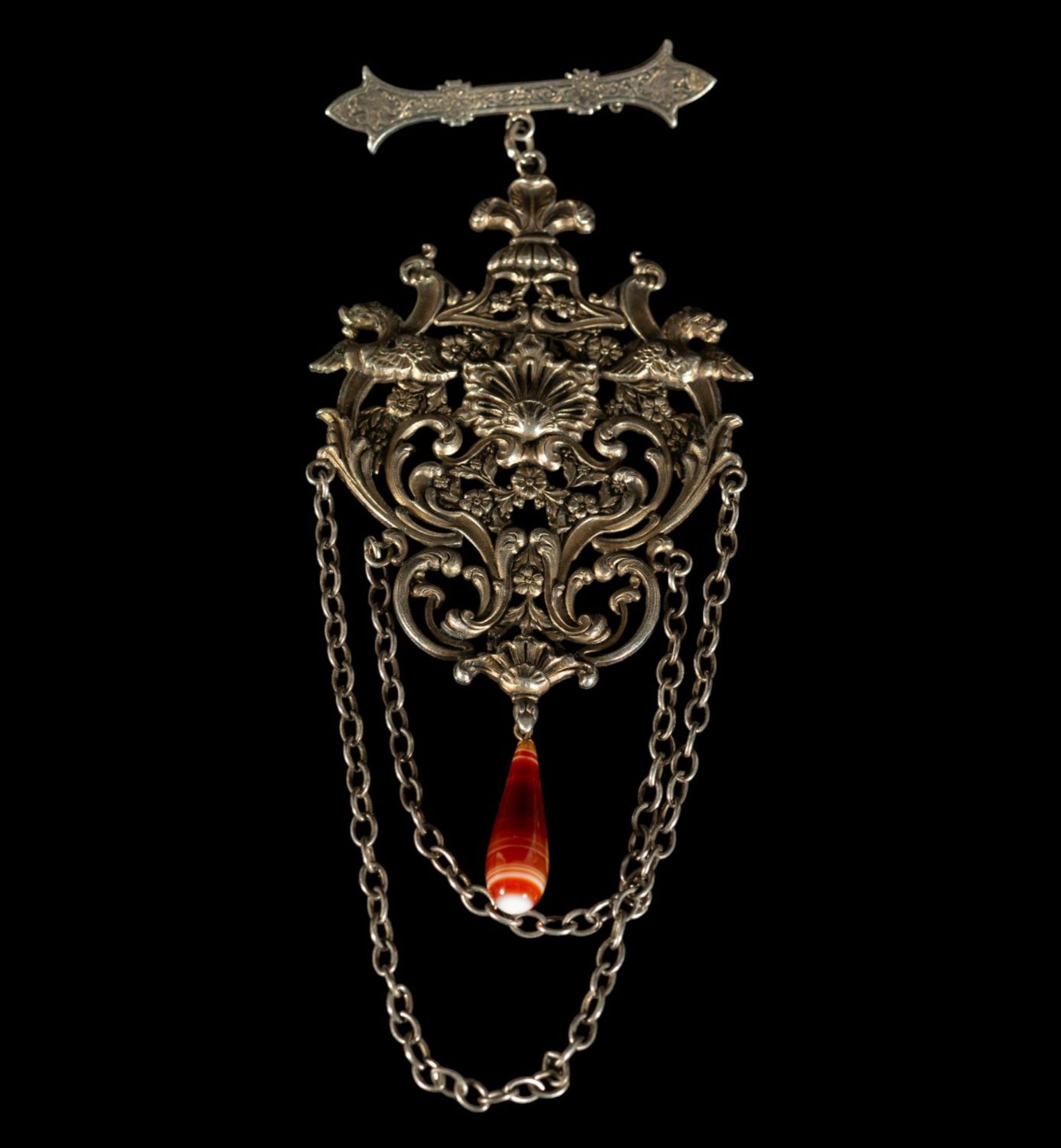 Elegant Large "Chatelain" type pectoral pendant in English Sterling silver for a Victorian gentleman