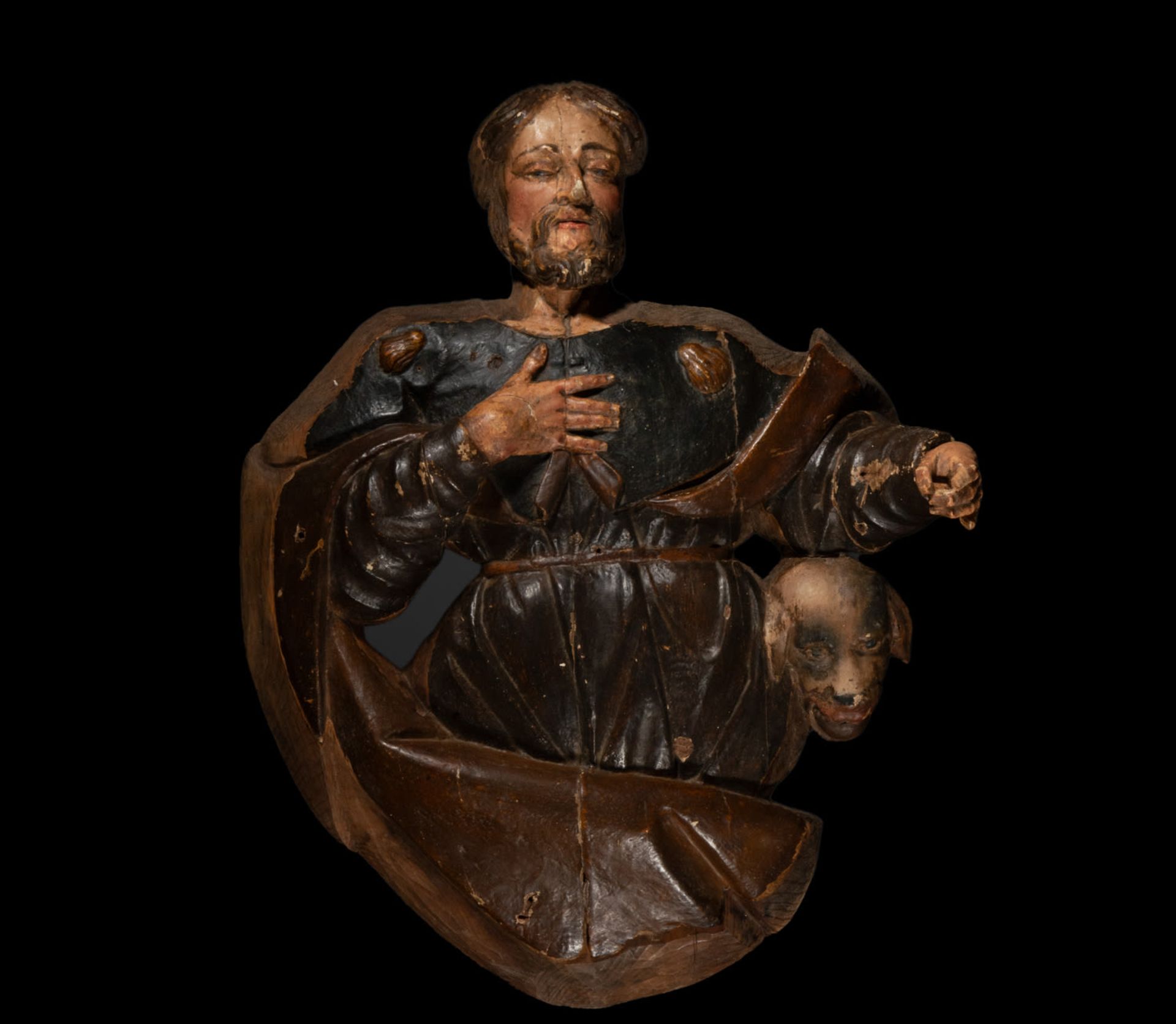 Relief of Saint James the Great in wood carving, 16th century Castilian school