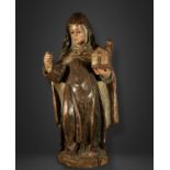 Large Carving of Saint Clare in carved wood and Terracotta, Granada Baroque school of the 18th centu