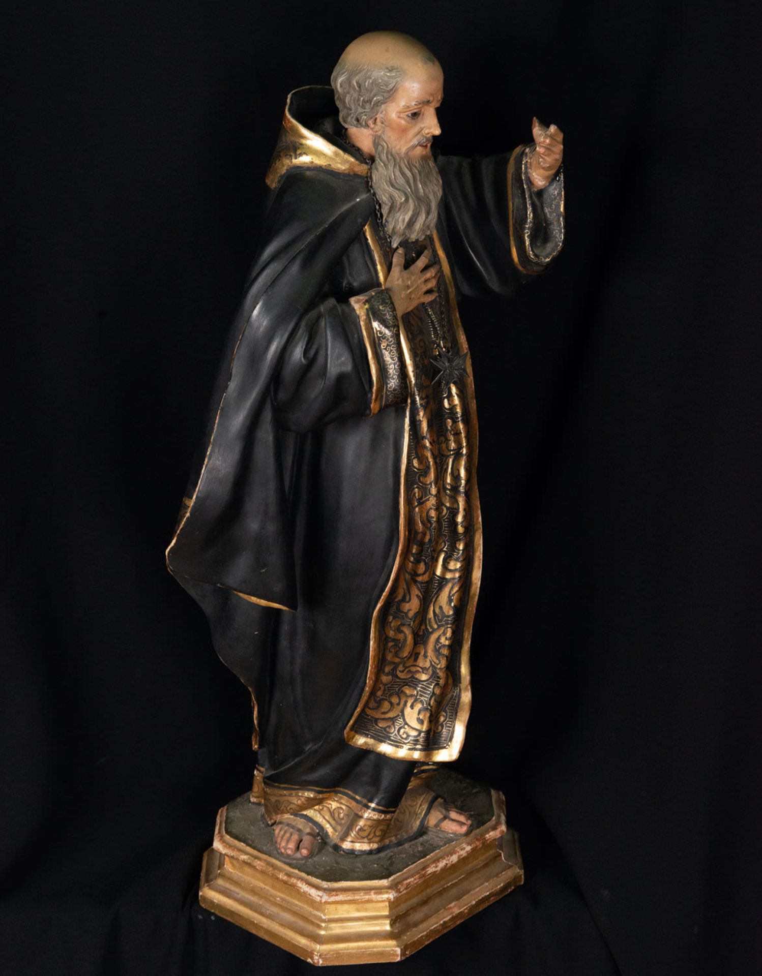 Saint Francis of Paula in carved wood, 18th century Grenada Baroque school - Image 4 of 5