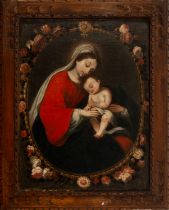 Virgin with child in a border of flowers, Granada school, 17th century