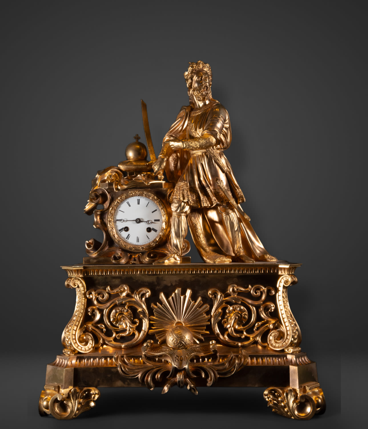 Large and elegant Charles X gilt bronze table clock, 19th century French