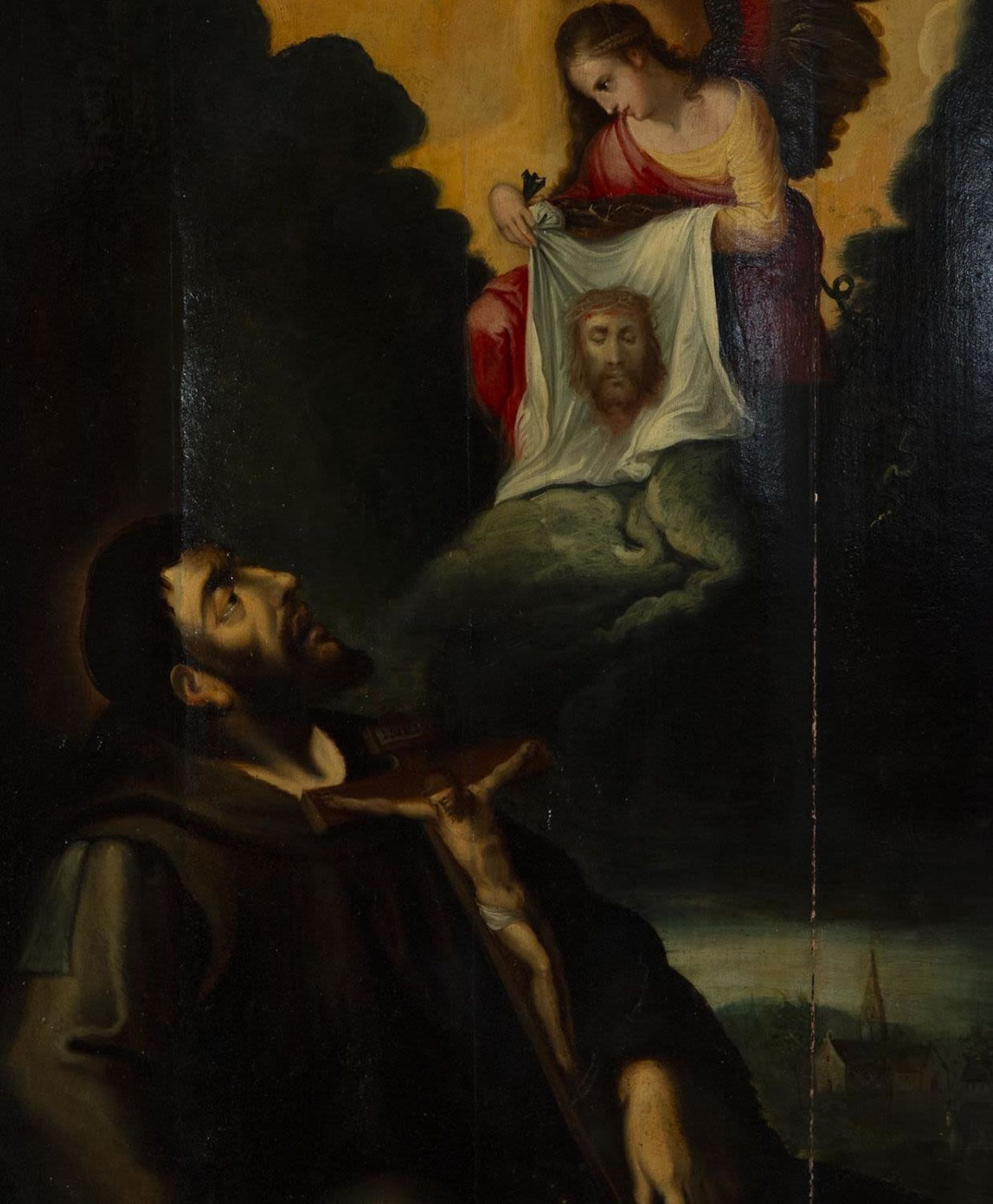 The Angel appearing to Saint Francis, oil on panel, New Spain Colonial school of New Spain, 17th cen - Bild 2 aus 5