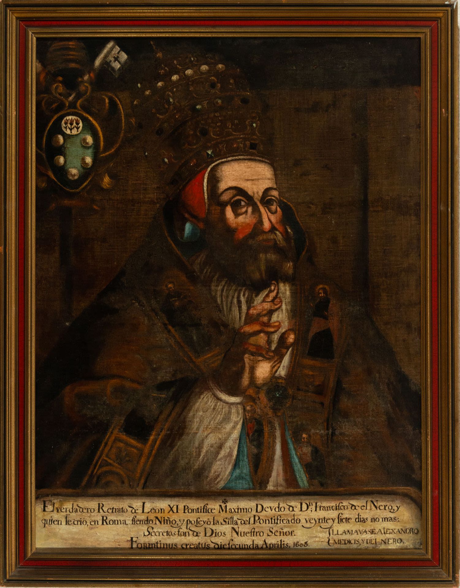 Exceptional Portrait of León XI, Spanish or colonial Novohispana school from the end of the 16th cen